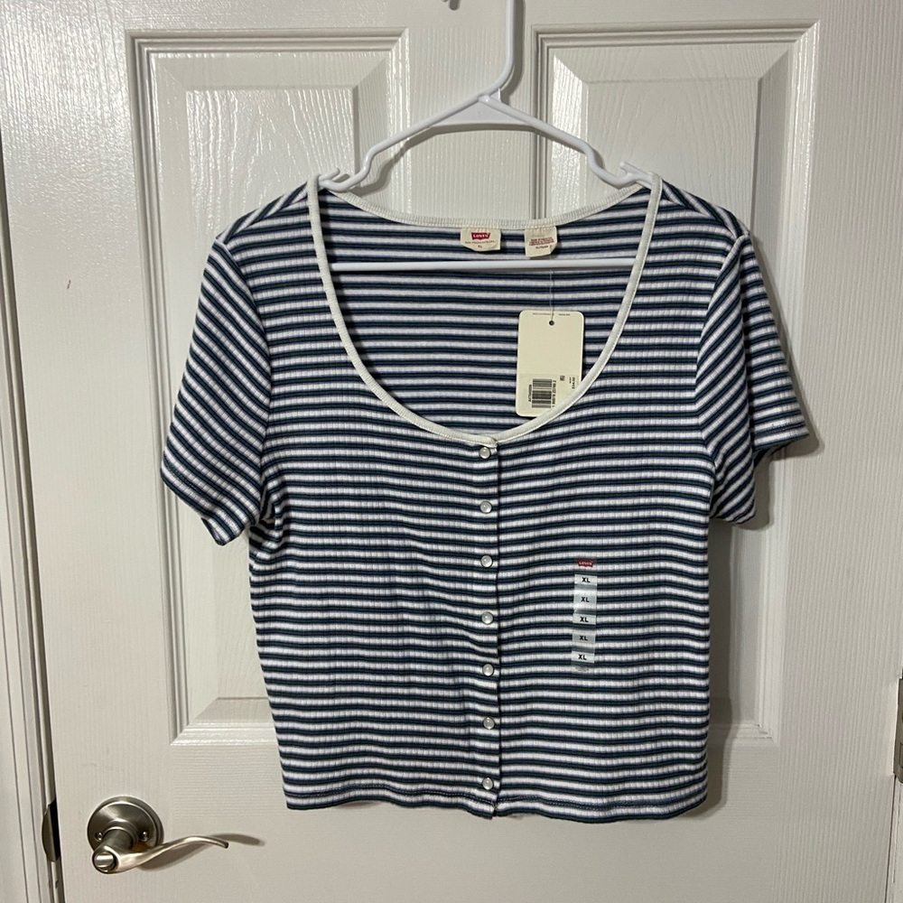 Levi's Navy and White Striped Button-Up Shirt